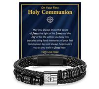 VNOX Cross Bracelet for Men - Double-Row Braided Leather Faith Bible Verse American Flag Bracelets for Men Jewelry Gift Religious Baptism Easter Gifts for Young Men Teenage,Adjustable Wristband, no