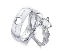 VNOX Custom Couple Rings Set, His and Hers Personalized Matching Promise Ring Sets 8, Free Engrave Stainless Steel Engagement Rings Anniversary Wedding Valentines Day Gift for Men Women