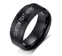 VNOX Customisable Personalised Black Plated Stainless Steel Brushed Finish Round Simple Band Ring for Men,Size V 1/2,Free Engraving