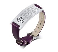 VNOX Customize Medical ID Leather Bracelet for Women Girl Personalise Engraving Medical Alert Leather Wrist Cuff Bracelet Satinless Steel Engraving Metal and Clasp,SPP Color