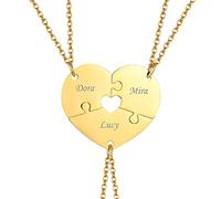 VNOX Customize Personalised Broken Heart Necklace/Friendship/Love Family Hollow Heart Puzzle Matching Couple Pendant Necklaces for Lover Friend BFF,Stainless Steel Jewellery,Free Engraving
