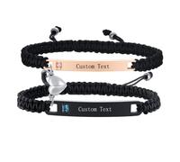 VNOX Customized Matching Bracelets for Couples Magnetic Couple Bracelets Gifts for Hers Grilfriend Long Distance Bracelet (B-Black-Black and Rose Gold, Customise**-2PCS)