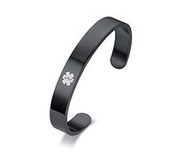 VNOX Customized Men's Stainless Steel Medical Alert ID Open Cuff Bangle ICE Sos Emergency Black,Free Engraved