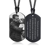 VNOX Free Engraving Stainless Steel Plain Dog Tag Pendant Necklace with Chain,Gift for Dad Husband Boy (Black-Necklcace, ‹Black/White Photo Engraved)