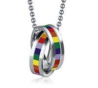 VNOX Gay Lesbian Stainless Steel Endless Love Double Rings Lock Rainbow Pride Necklace Pendant with Free Chain 60cm,Valentine's Day Gift