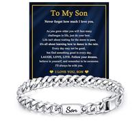 VNOX Gift for Men Dad Husband Son Grandson Brother Silver Stainless Steel Cuban Link Chain Bracelet Birthday Valentines, M, Metal, no gemstone