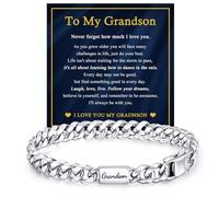 VNOX Gift for Men Dad Husband Son Grandson Brother Silver Stainless Steel Cuban Link Chain Bracelet Birthday Valentines, no gemstone