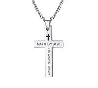 VNOX I AM with You Always Engraved Inspirational Cross Pendant Necklace Personalized Gift for Men Women,Free Chain 24",Sliver