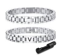 VNOX Initial Bracelet for Men - Stainless Steel Watch Band A-Z Letter Silver Link Bracelets,Fathers Day Gift for Dad Boyfriend Teen Boy Women Mens Jewelry Gifts for Him, 6 UK, Stainless Steel, no