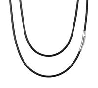 VNOX Leather Necklace Cord for Men Women - 2MM Waterproof Braided Leather Necklaces String with Sterling Silver Snap Clasp, Black Choker Woven Wax Rope Chain for Pendant Collar,24 Inches