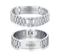 VNOX Masculine Watch Band Stainless Steel Link Bracelet Personalized Jewelry Gift for Men DAD Father Husband Boyfriend, M, Daddy-Always Be Your Little Boy..., no gemstone