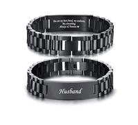 VNOX Masculine Watch Band Stainless Steel Link Bracelet Personalized Jewelry Gift for Men DAD Father Husband Boyfriend, Husband-You are my best friend my soulmate..., No Gemstone