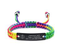 VNOX Medical Alert Bracelet for Men Women, Personalized Handmade Adjustable Color Braided Rope Black Medical ID Bracelet, Free Custom Name Id Emergency Identification Wristbands for Mens Boys