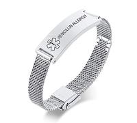 VNOX Medical Alert Bracelets for Men & Women Kids with Free Engraving Adjustable Stainless Steel Mesh Emergency Medical ID Bracelets Wristband, 8.2 inches, penicillin allergy, No Gemstone