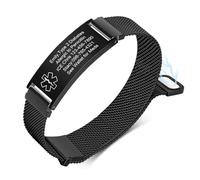 VNOX Medical Alert Id Bracelet for Men Women, Custom Engraving Adjustable Stainless Steel Customizable Mesh Emergency Survival Medic Bracelets Wristband Loop Band with Replacement Tag