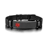 VNOX Medical Emergency Alert for Men Women - Stainless Steel ID Silicone Rubber Adjustable Bracelet, Stainless Steel, Lava Stone