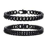 VNOX Mens Bracelets 2 Pcs Bracelets for Men Stainless Steel Bracelet Cuban Link Chain Bracelet,Gifts for Him Dad Boyfriends,Black 21