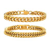 VNOX Mens Bracelets 2 Pcs Bracelets for Men Stainless Steel Bracelet Cuban Link Chain Bracelet,Gifts for Him Dad Boyfriends,Gold 21