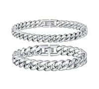 VNOX Mens Bracelets 2 Pcs Bracelets for Men Stainless Steel Bracelet Cuban Link Chain Bracelet,Gifts for Him Dad Boyfriends,Silver 22