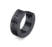 VNOX Mens Hoop Studs Earrings, Viking Runes Nordic Amulet Stainless Steel Single Earring Piercing Black Fashion Ear Jewelry Birthday Gift for Men Women Boys Girls