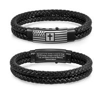 VNOX Men's Inspirational Mantra Engarved Handmade Braided Leather Adjustable Cuff Bangle Bracelet Encouragement Motivational Gift for Men, American Flag-Serenity Prayer, no gemstone
