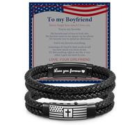 VNOX Men's Inspirational Mantra Engarved Handmade Braided Leather Adjustable Cuff Bangle Bracelet Encouragement Motivational Gift for Men, American Flag-To Boyfriend, no gemstone