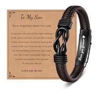 VNOX Men's Inspirational Mantra Engarved Handmade Braided Leather Adjustable Cuff Bangle Bracelet Encouragement Motivational Gift for Men, To my Son-Love you forever, no gemstone