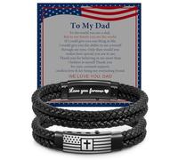 VNOX Men's Inspirational Mantra Engarved Handmade Braided Leather Adjustable Cuff Bangle Bracelet Encouragement Motivational Gift for Men, American Flag-To Dad, no gemstone