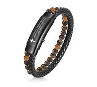 VNOX Men's Inspirational Mantra Engarved Handmade Braided Leather Adjustable Cuff Bangle Bracelet Encouragement Motivational Gift for Men, 7.5-8.29 inches, Philippians 4:13-I Can Do All Things Through