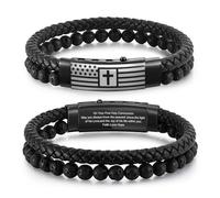 VNOX Men's Inspirational Mantra Engarved Handmade Braided Leather Adjustable Cuff Bangle Bracelet Encouragement Motivational Gift for Men, 7.5-9.5 inches, Holy Communion, no gemstone