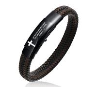 VNOX Men's Inspirational Mantra Engarved Handmade Braided Leather Adjustable Cuff Bangle Bracelet Encouragement Motivational Gift for Men, adjustable, Joshua 1.9-Be Brave, Be Fearless You Are Never