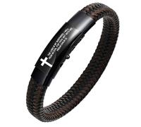 VNOX Men's Inspirational Mantra Engarved Handmade Braided Leather Adjustable Cuff Bangle Bracelet Encouragement Motivational Gift for Men, Psalm 23-The Lord Is My Shepherd: I Will Fear No Evil, For
