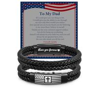VNOX Men's Inspirational Mantra Engarved Handmade Braided Leather Adjustable Cuff Bangle Bracelet Encouragement Motivational Gift for Men, American Flag-To Dad from Son, no gemstone