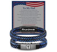 VNOX Men's Inspirational Mantra Engarved Handmade Braided Leather Adjustable Cuff Bangle Bracelet Encouragement Motivational Gift for Men, 7.5-9.5 inches, American Flag-To Dad from Daughter, No