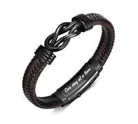 VNOX Men's Inspirational Mantra Engarved Handmade Braided Leather Adjustable Cuff Bangle Bracelet Encouragement Motivational Gift for Men, One day at a time(Inside), no gemstone