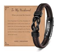 VNOX Men's Inspirational Mantra Engarved Handmade Braided Leather Adjustable Cuff Bangle Bracelet Encouragement Motivational Gift for Men, To my Husband-Love you forever, no gemstone