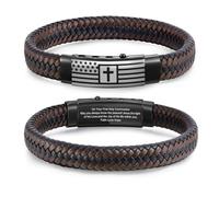 VNOX Men's Inspirational Mantra Engarved Handmade Braided Leather Adjustable Cuff Bangle Bracelet Encouragement Motivational Gift for Men, Adjustable (7.5-9.5 inches), Holy Communion, no gemstone