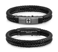 VNOX Men's Inspirational Mantra Engarved Handmade Braided Leather Adjustable Cuff Bangle Bracelet Encouragement Motivational Gift for Men, American Flag-Isaiah 41:10, no gemstone