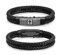 VNOX Men's Inspirational Mantra Engarved Handmade Braided Leather Adjustable Cuff Bangle Bracelet Encouragement Motivational Gift for Men, 7.5-9.5 inches, Holy Communion, no gemstone