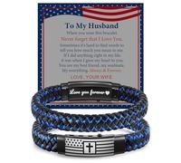VNOX Men's Inspirational Mantra Engarved Handmade Braided Leather Adjustable Cuff Bangle Bracelet Encouragement Motivational Gift for Men, American Flag-To Husband, No Gemstone