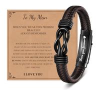 VNOX Men's Inspirational Mantra Engarved Handmade Braided Leather Adjustable Cuff Bangle Bracelet Encouragement Motivational Gift for Men, To my Man-Love you forever, no gemstone