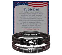 VNOX Men's Inspirational Mantra Engarved Handmade Braided Leather Adjustable Cuff Bangle Bracelet Encouragement Motivational Gift for Men, American Flag-To Dad from Daughter, No Gemstone