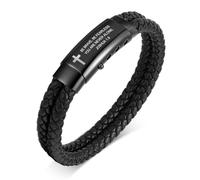 VNOX Men's Inspirational Mantra Engarved Handmade Braided Leather Adjustable Cuff Bangle Bracelet Encouragement Motivational Gift for Men, Joshua 1.9-Be Brave, Be Fearless You Are Never Alone., no