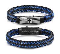 VNOX Men's Inspirational Mantra Engarved Handmade Braided Leather Adjustable Cuff Bangle Bracelet Encouragement Motivational Gift for Men, 7.5 inches, Holy Communion, no gemstone