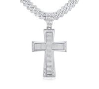 VNOX Mens Womens Large Cross Necklace with Stainless Steel Cubic Zirconia Inlay Diamond Pendant and Iced Out Cuban Chain Miami Style Hip Hop Jewelry Halloween Costume, 13.7mm x 50mm, No Gemstone