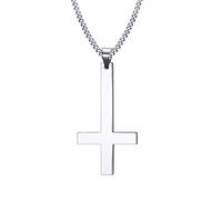 VNOX Men's Women's Stainless Steel Inverted Upside Down Cross Necklace Pendant with Cuban Chain Silver,60cm