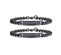 VNOX Personalised Couple Bracelets, Engraved Matching Set for Him and Her | Personalised with Names Dates Or Message, Stainless Steel Matching Bracelets for Couples, Adjustable by Removing Links