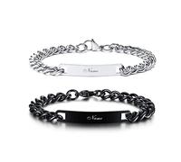 VNOX Personalised Couple Bracelets, Engraved Matching Set for Him and Her | Personalised with Names Dates Or Message, Stainless Steel Matching Bracelets for Couples, Adjustable by Removing Links