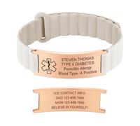 VNOX Personalised Medic Alert Bracelets: Medical Bracelets for Women Men Magnetic Bracelet in Silicone Adjustable Personalised Medical ID Wristband for Diabetic Allergy Epilepsy(R-White)