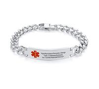 VNOX Personalised Medical ID Bracelet for Mens Free Custom Medical Alert Link Wristband Name ID Tag Emergency SOS Stainless Steel Identification Bracelets